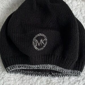 MICHAEL Michael Kors Black and Silver Logo Knit Beret
